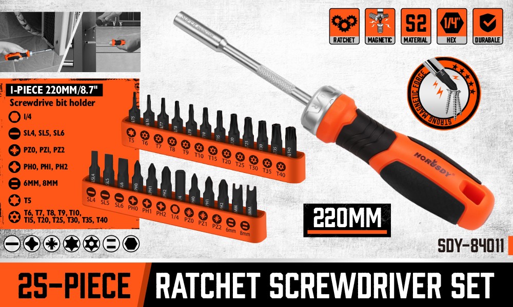 25 Security Torx Screwdriver Bit Set T5-T40 1/4″ Ratcheting Magnetic Bit Driver