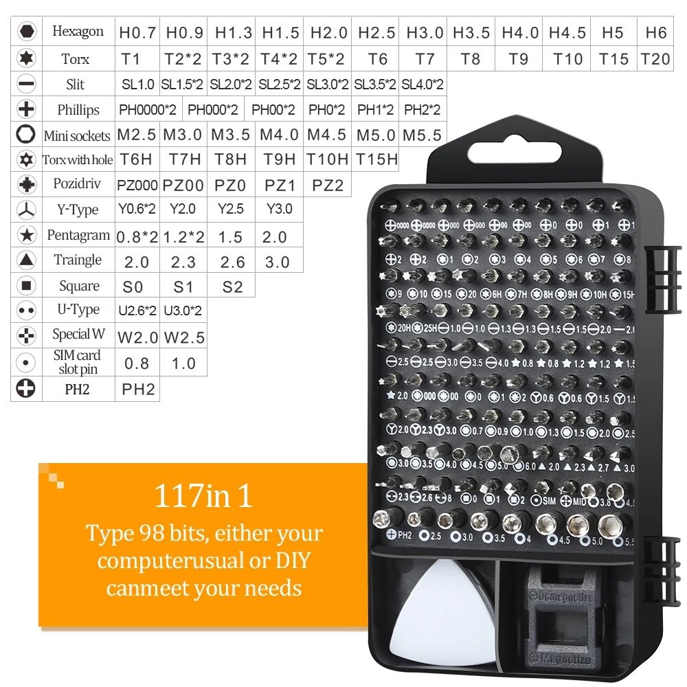 117 pc Precision Screwdriver Set Jeweler Phillips Flat Head Torx T6 T7 T8 T9 T10