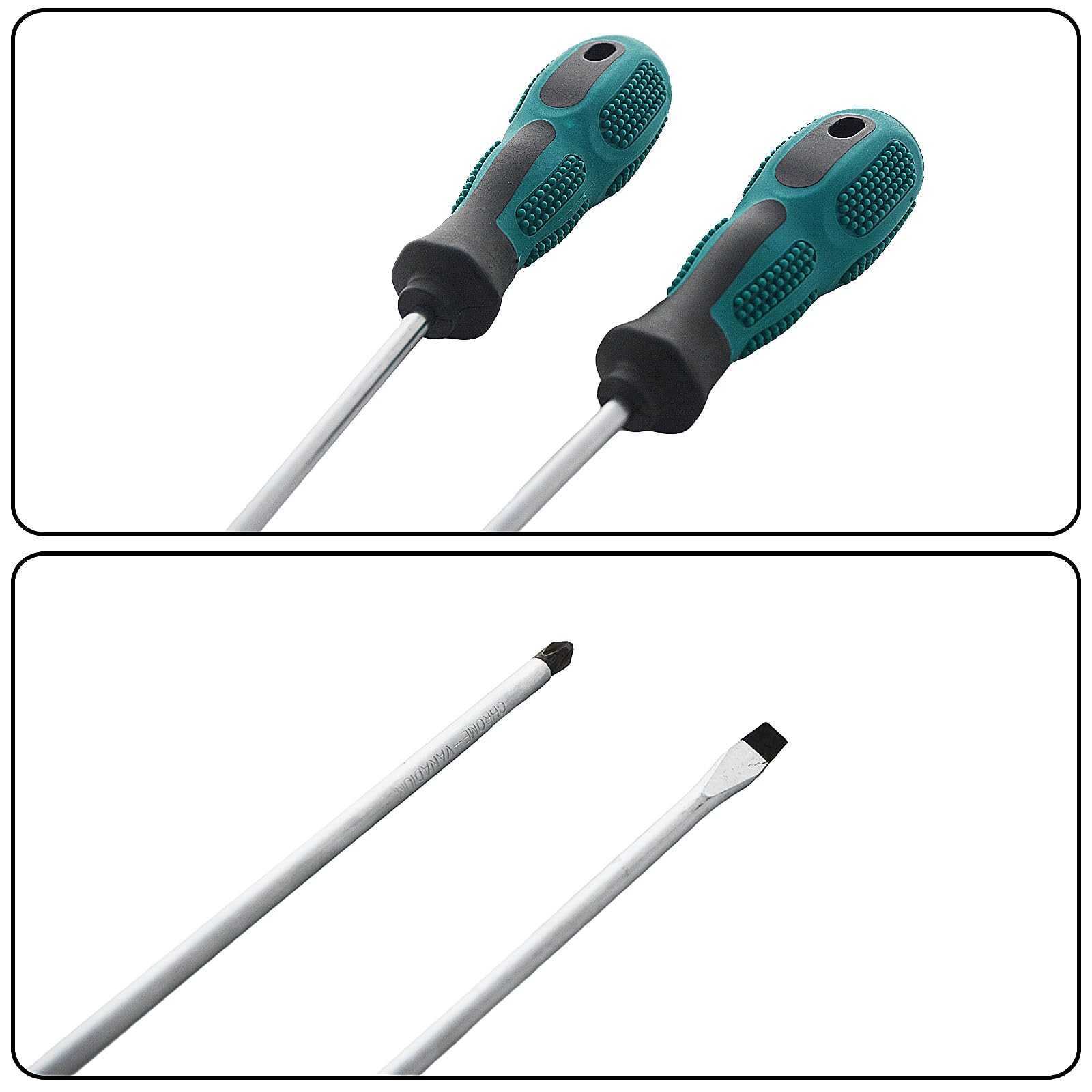 YXQ Long Screwdriver 12-inch Tip Cross Head and Silver Tone, Green, Black