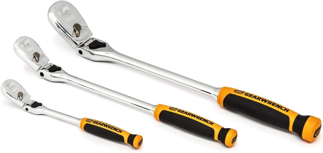 GEARWRENCH 81298T 1/4″, 3/8″ & 1/2″ Drive 90 Tooth Lockin Flex Head Ratchet Set