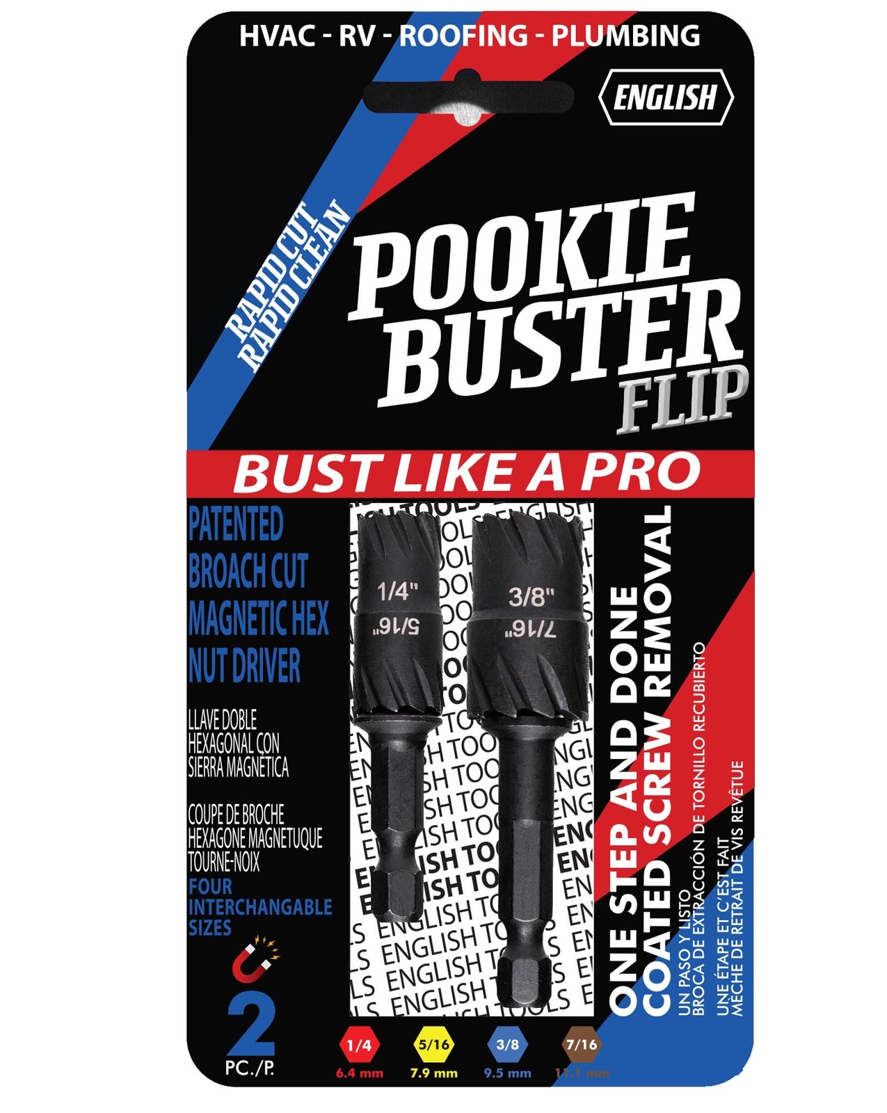 Pookie Buster Flip 4 Hex Sizes in One Set (1/4″, 5/16″, 3/8″, 7/16″) HVAC Tool