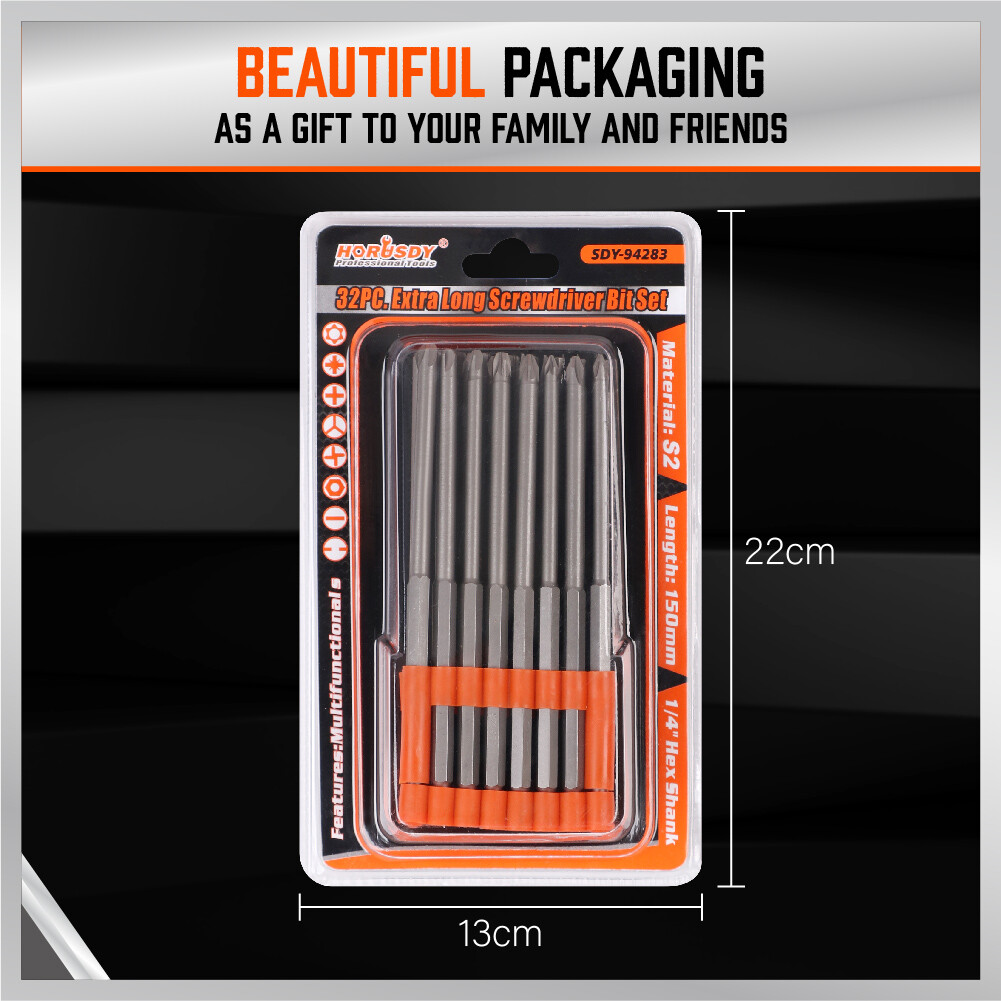 32 Pcs 1/4″ Shank Extra Long Security Power Bit Set 6″ Tamper Proof S2 Steel.