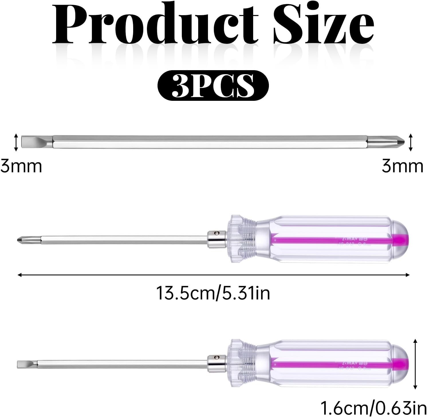3Pcs 2-in-1 Stubby Screwdriver Set Magnetic Phillips Flathead Pocket Tool Purple