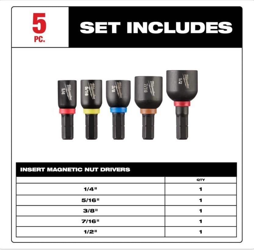 Milwaukee 49-66-4563, SHOCKWAVE Impact Duty Magnetic Nut Driver Set (5-piece)