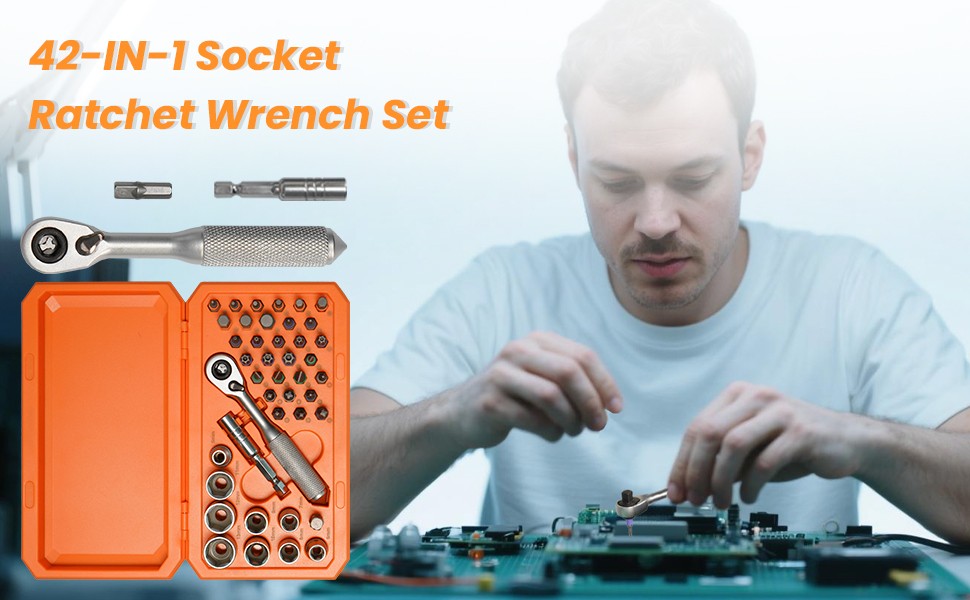 42pcs Precision Ratchet Screwdriver Set Repair Tool Kit Torque Wrench Sockets