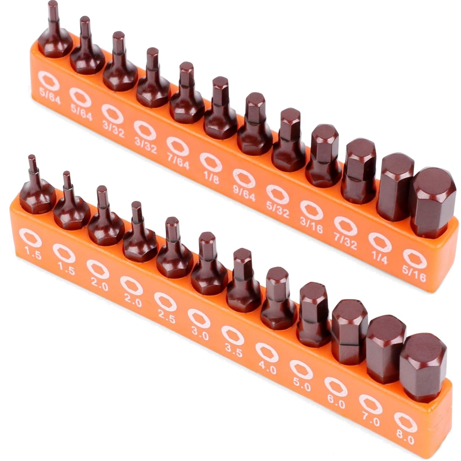 24-Piece Hex Head Allen Wrench Drill Bit Set, Metric and SAE S2 Steel Hex Bits