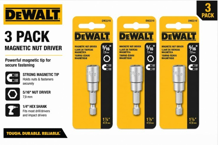 DEWALT 5/16″ Magnetic Nut Setter, 1-7/8″ long, DW2219, Pack of 3 Bits