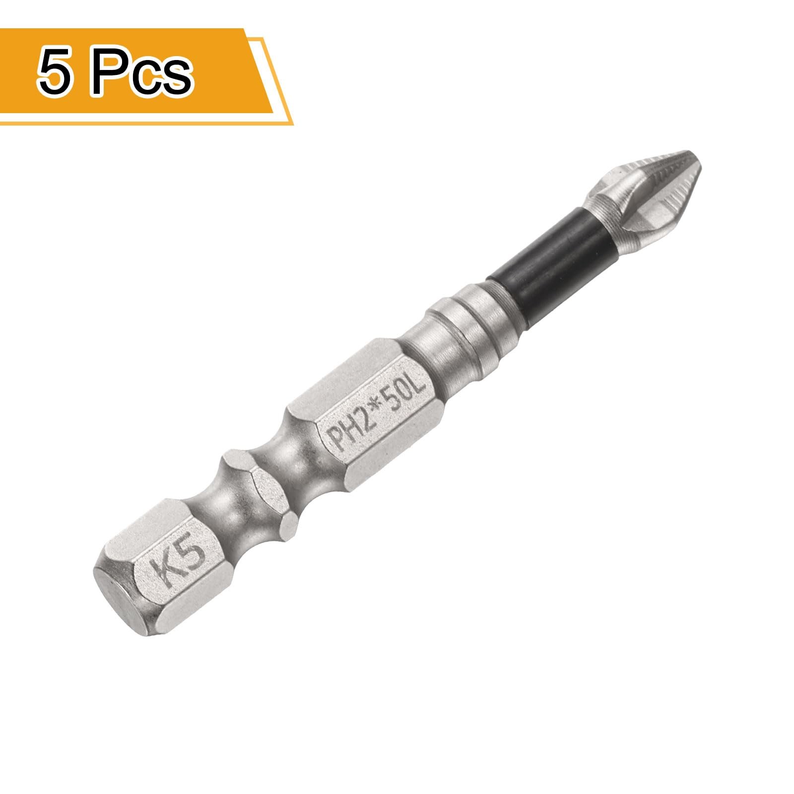 HARFINGTON 5pcs Phillips Screwdriver Bit PH2 Serrated Tip 1/4″ x 2″(50mm)