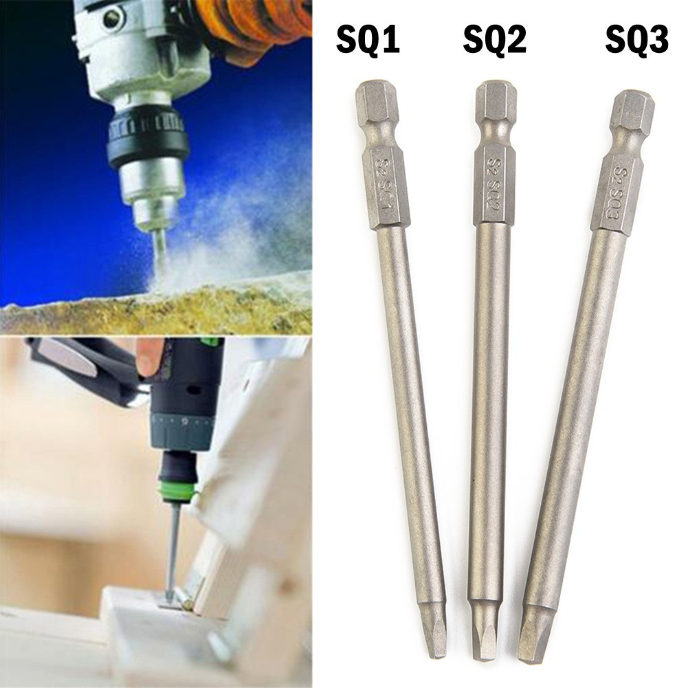 Screw Driver Bits Square Head Hand Tool Accessories 100mm 3pcs Hex SQ1-SQ3