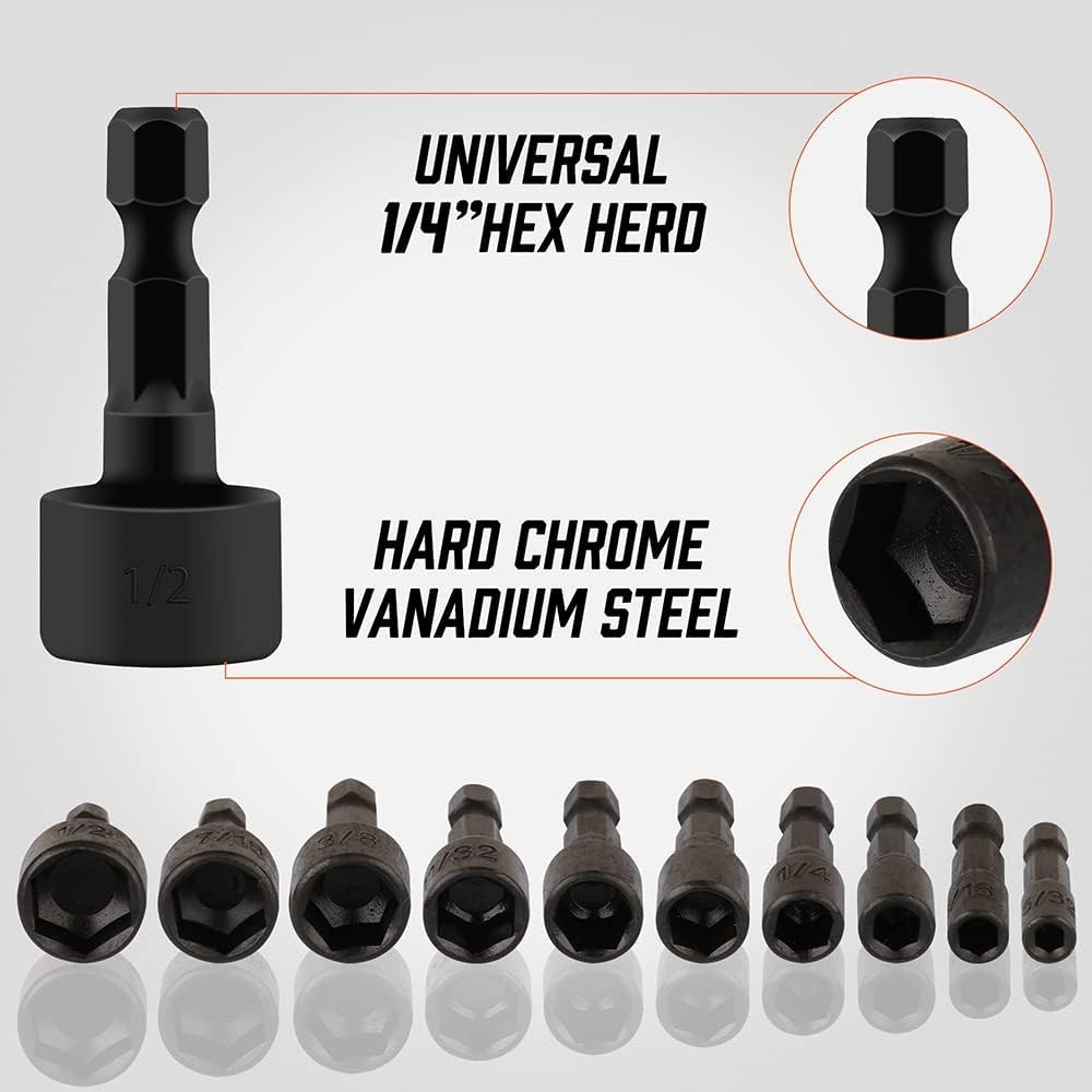 22-Piece Power Nut Driver Set for Impact Drill SAE and Metric