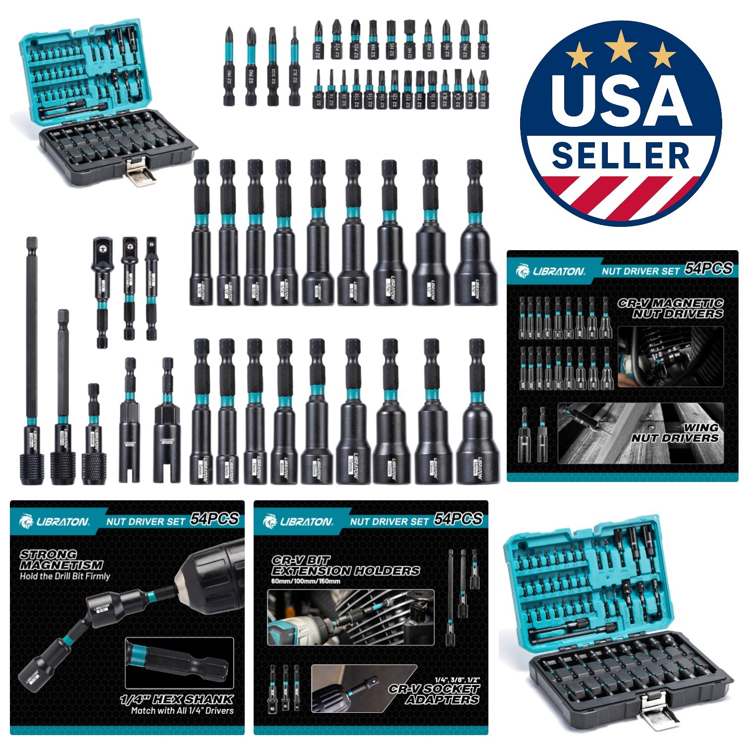 Versatile 54PCS Magnetic Nut Driver Set with Quick-Release Extensions Included