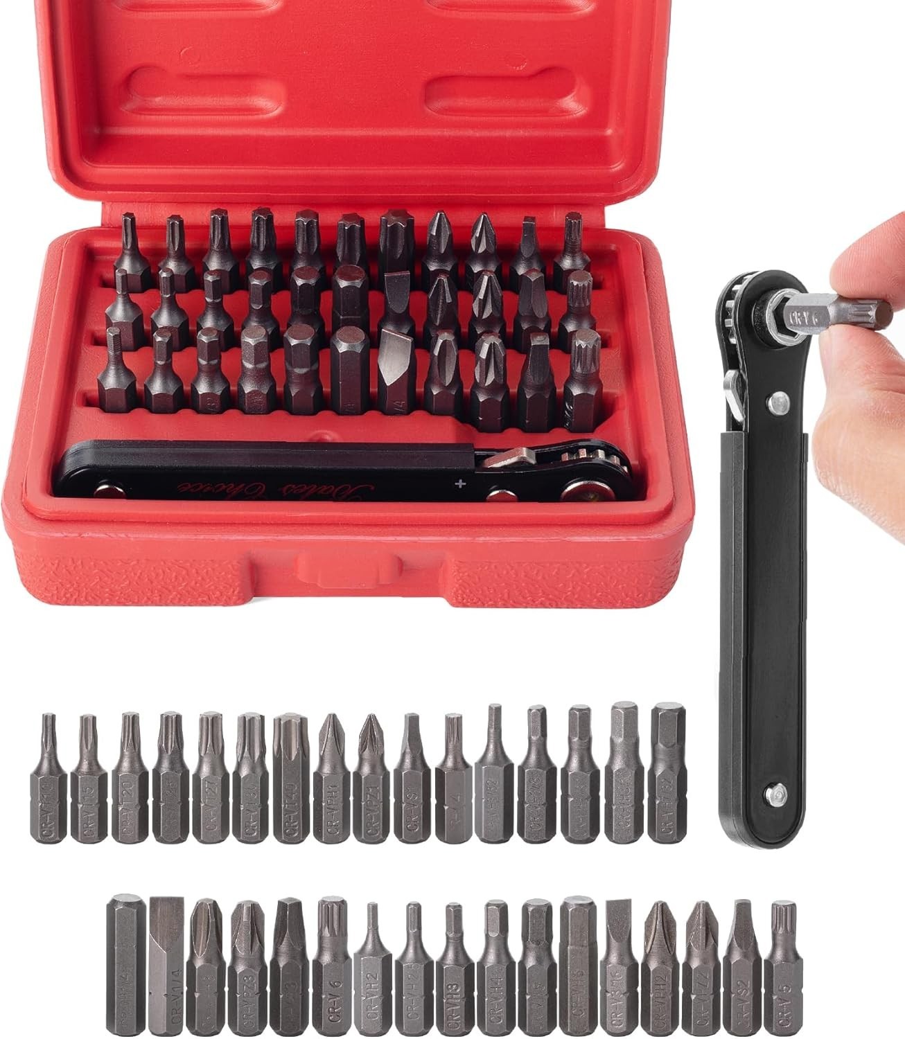 Bates Choice Mini Ratchet Set, 34 pcs, Cr-V Steel, 1/4″ Low Profile Right Angle