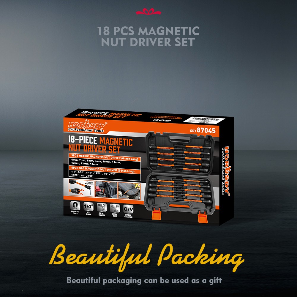 18PC Impact Magnetic Nut Drivers Set SAE & Metric Extra Long 1/4″ Hex Shank Case