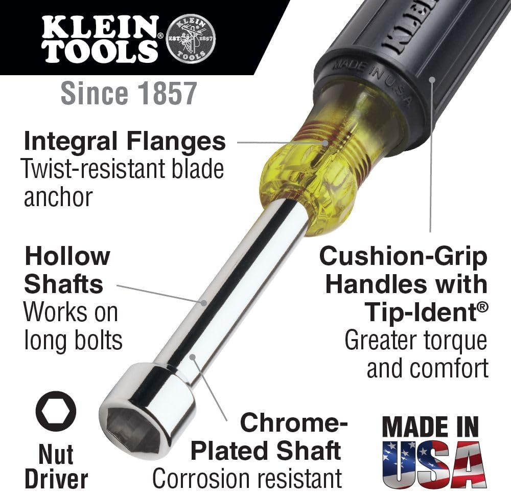 Klein Tools 630-5/16 Nut Driver, Made in USA, 5/16-Inch Tip Nut Driver with 3-In