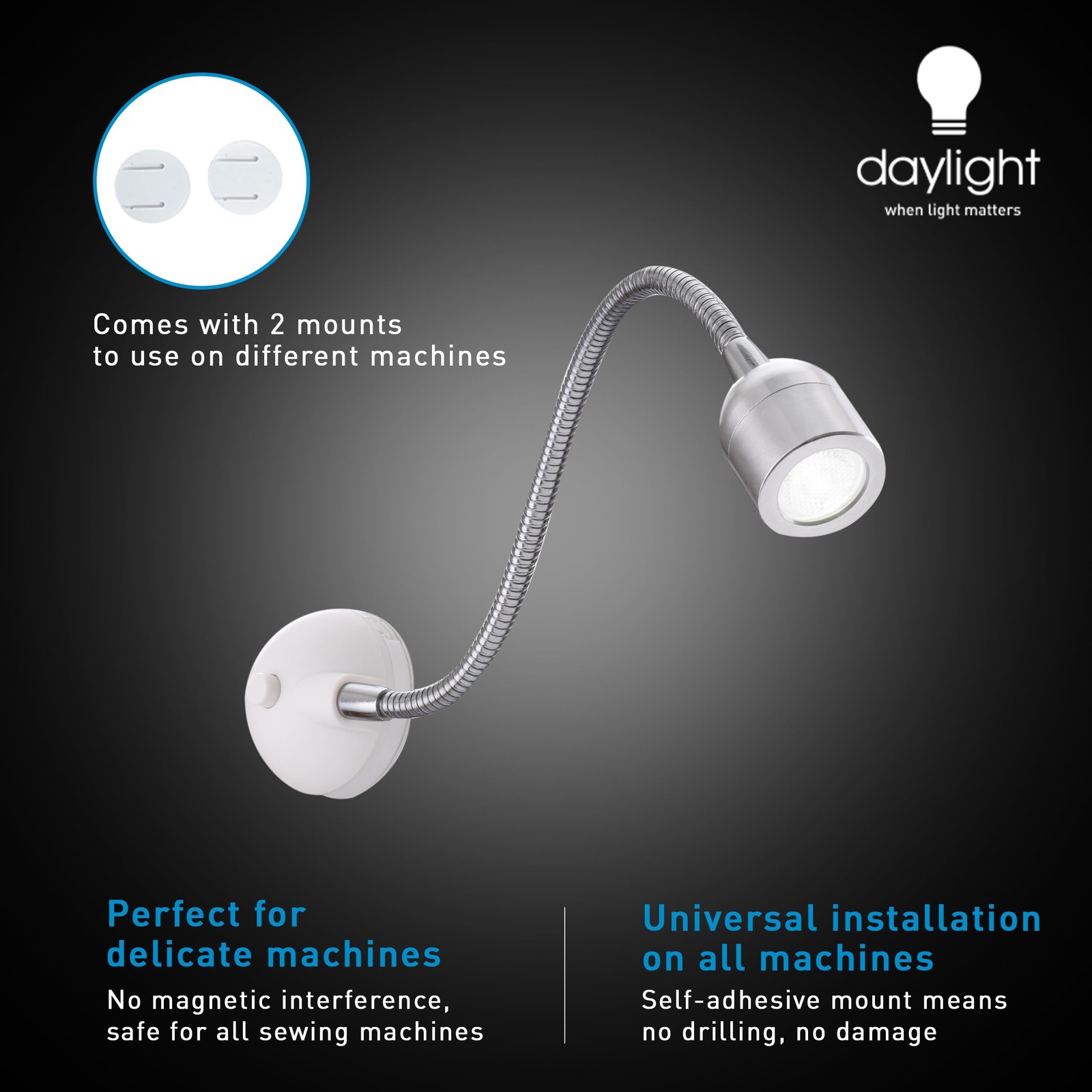 Naturalight LED Sewing Lamp Optimal Illumination, Sleek White & Silver Design