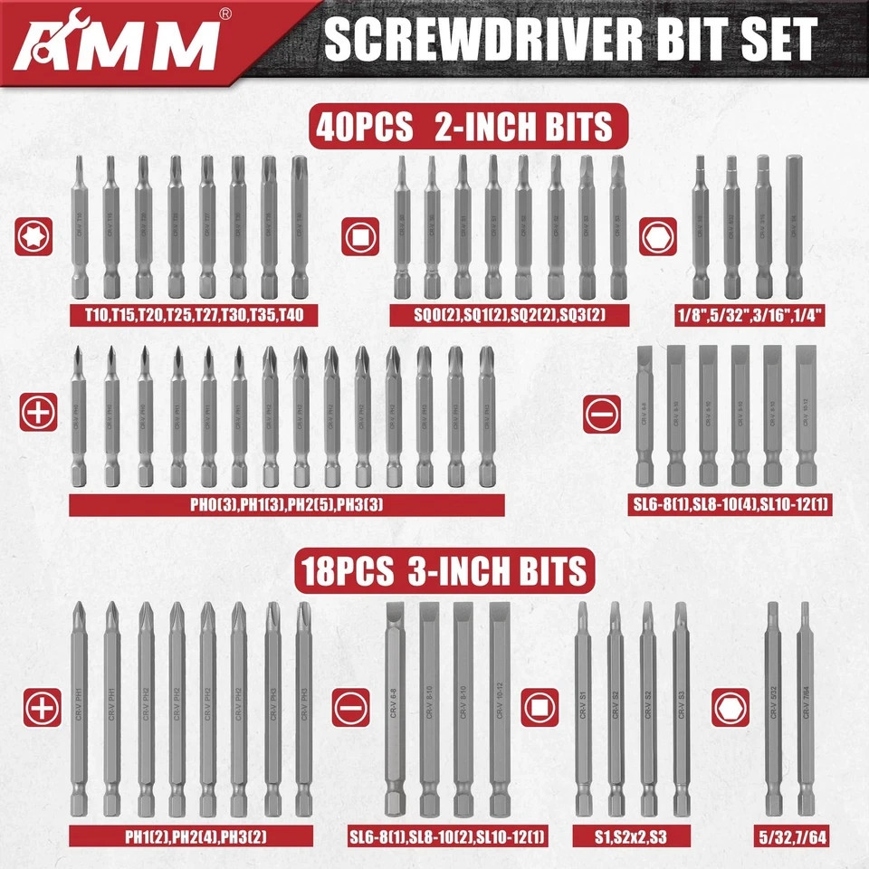AMM 232-Piece Ultimate Screwdriver Bit Set, Cr-V Steel Impact 232-Piece, Red