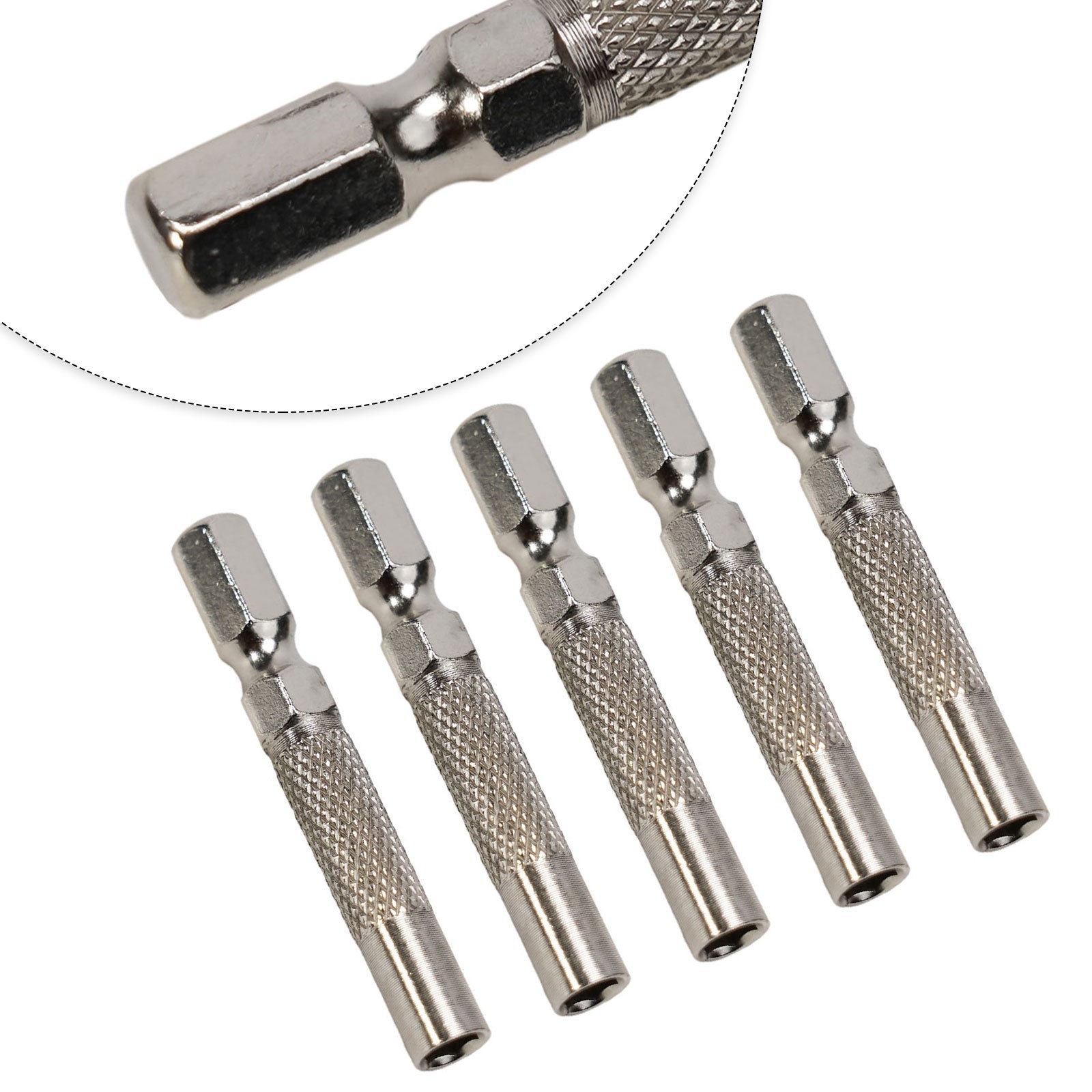 Silver 6.35mm 1/4″ Insert Bit Adapter 5PCS Hex 6.35mm Electric Screwdriver