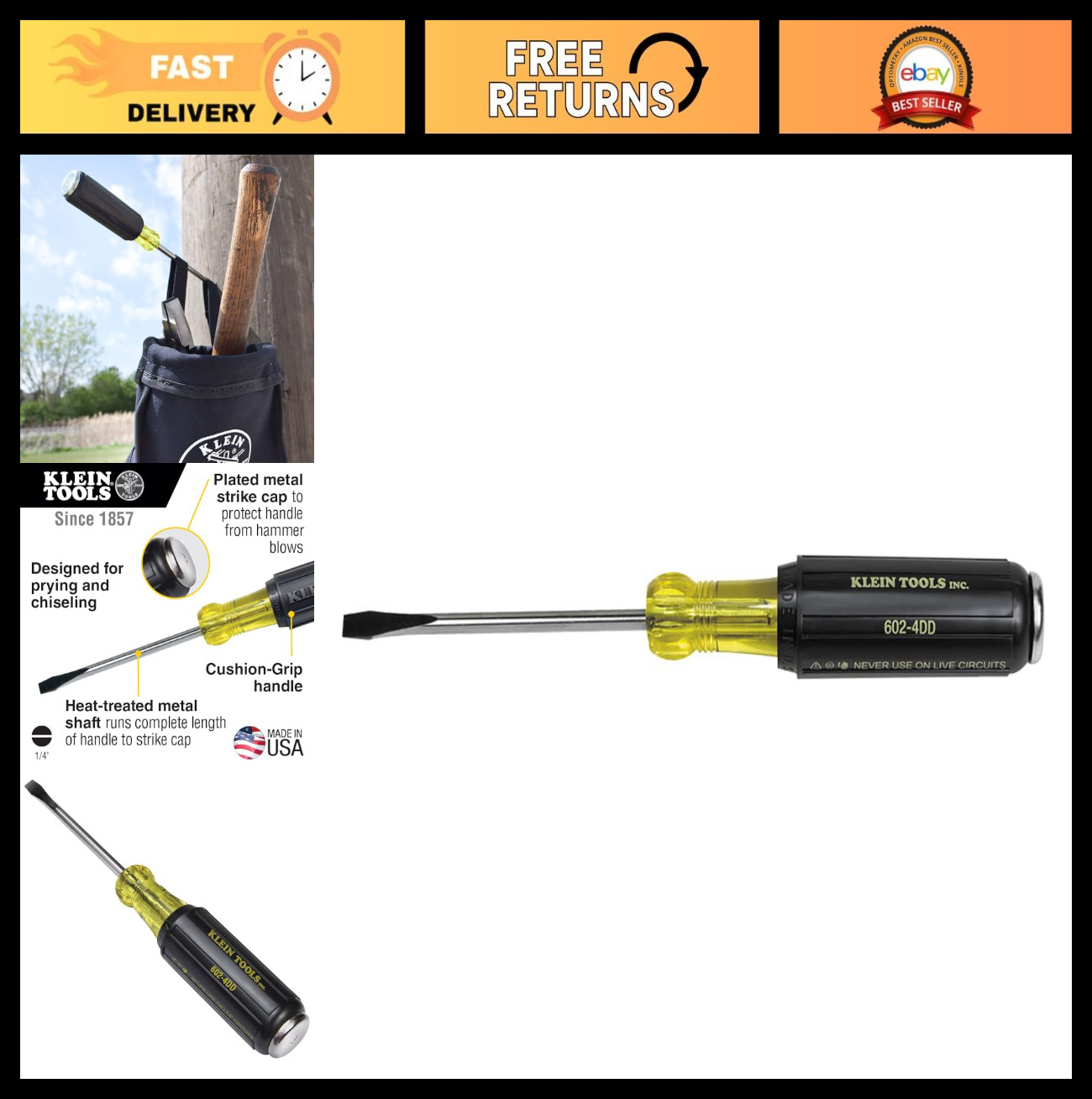 Demolition Screwdriver with Keystone Tip, 4-Inch Shank, Made in USA – Heavy Duty