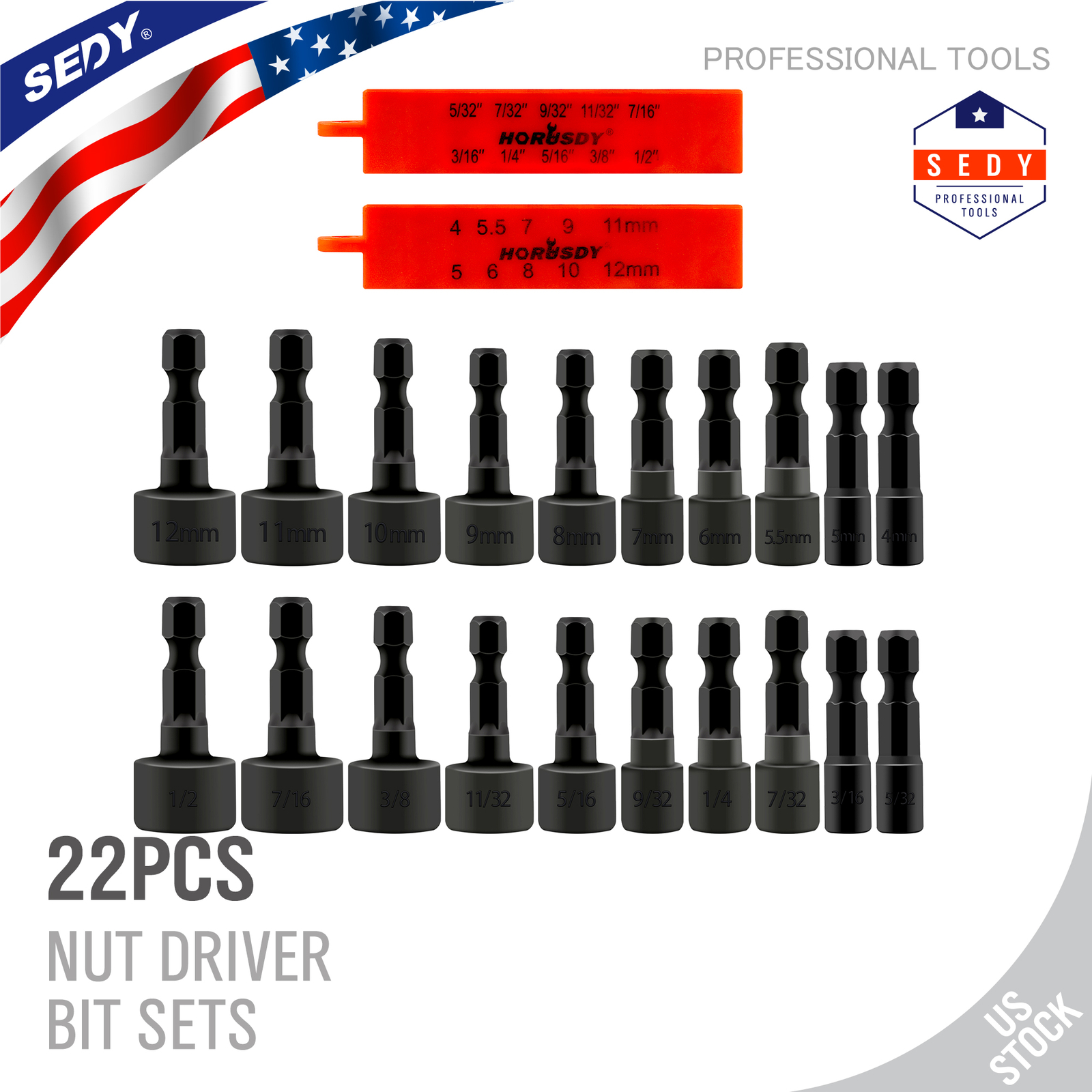 22pc Impact Nut Driver Set Metric SEA Setter Power Drill Bit 1/4″ Shank Hooks