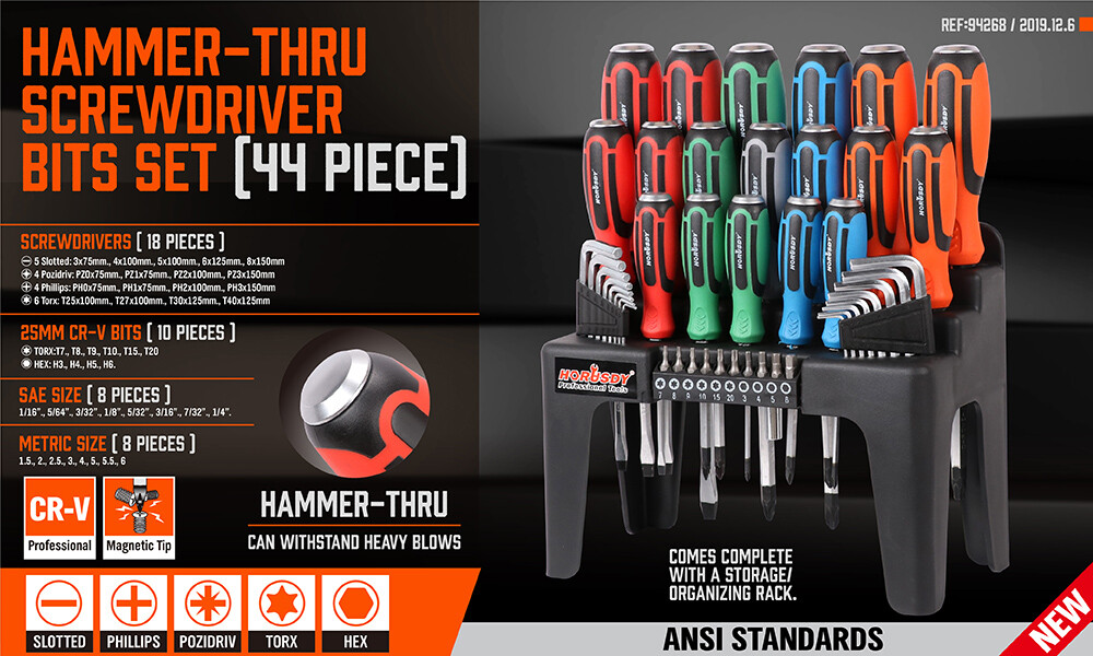 44-Piece Magnetic Screwdriver Set Hex Key Bits Go-Thru Steel Blades High Torque