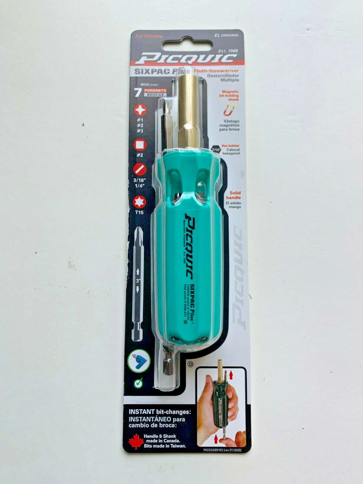 PICQUIC SIXPAC Plus Screwdriver Multi Bit w/ 7 Hex Bits – “Teal”