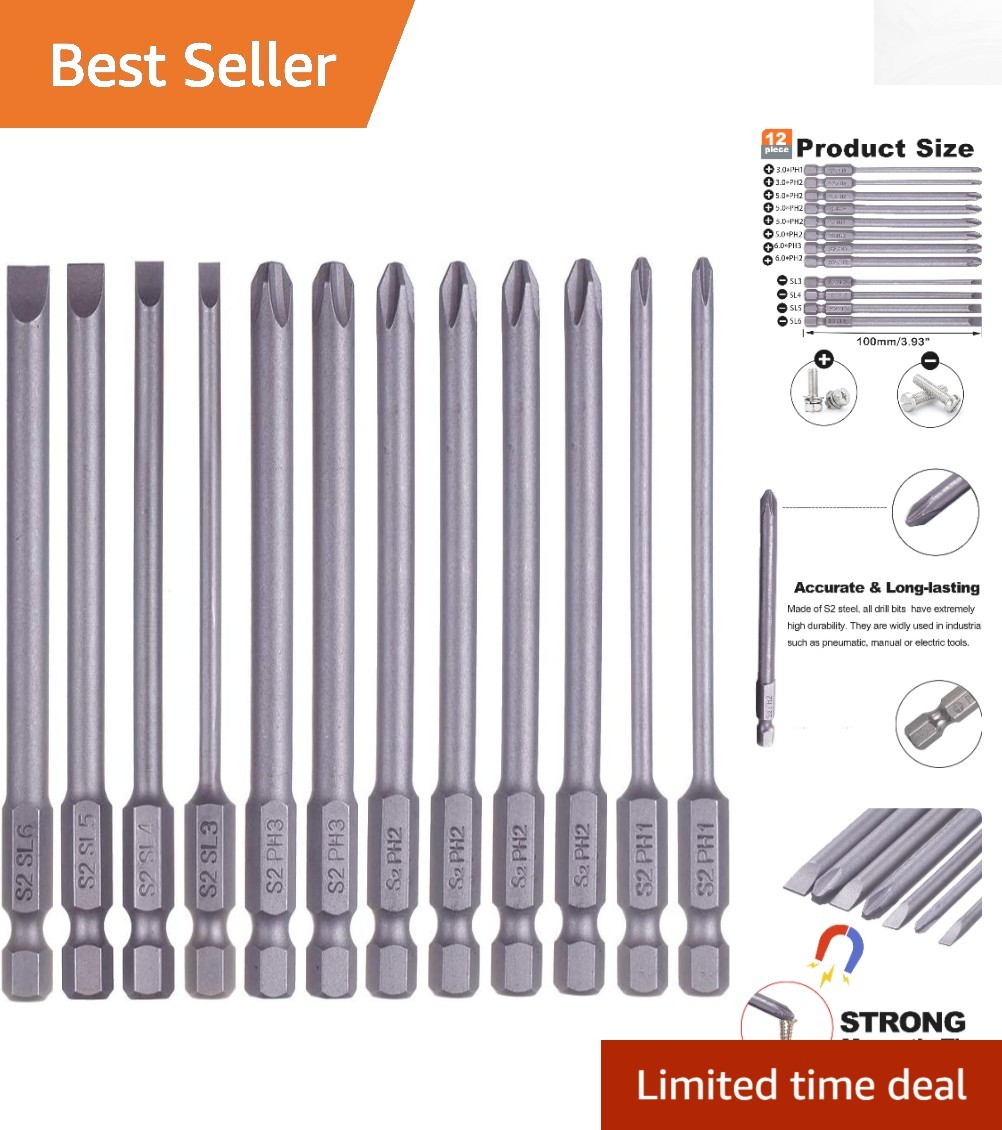 Versatile 12-Piece Magnetic Screwdriver Bits Set – Slotted & Cross Heads