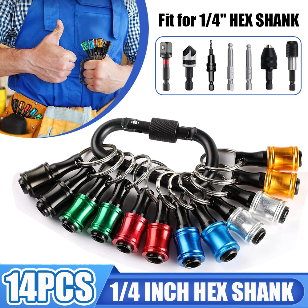 14PCS 1/4″ Hex Shank Quick Release Keychain Screwdriver Drill Bit Holder Bit Set