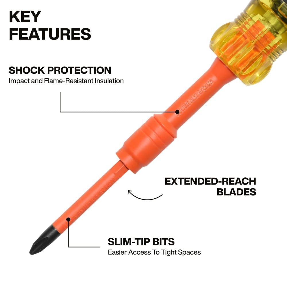 Klein Tools 32306INS 6-in-1 Insulated Multi-Bit Screwdriver, Orange/Black
