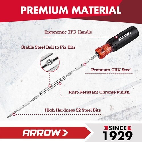 ARROW 11-in-1 Standard/5-in-1 Stubby Multi-bit Screw Driver & Nut Driver Set USA