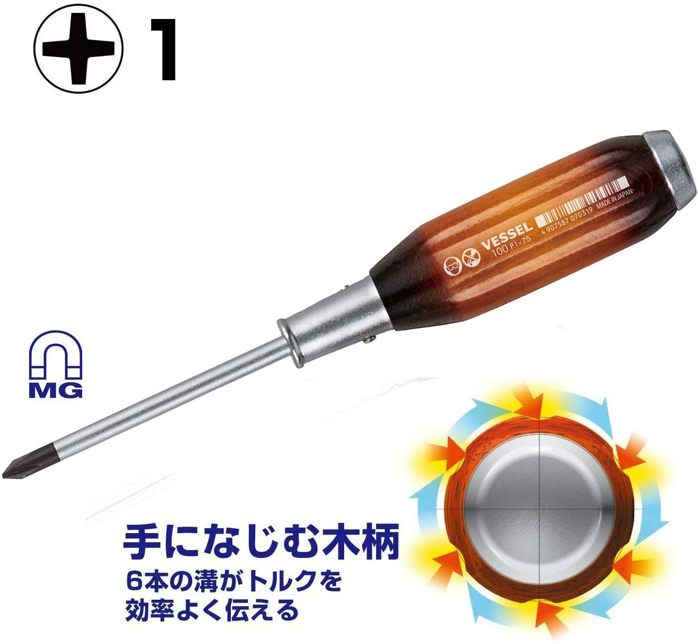 VESSEL 100 Phillips flat screwdriver 6-piece set penetrating wooden handle Japan
