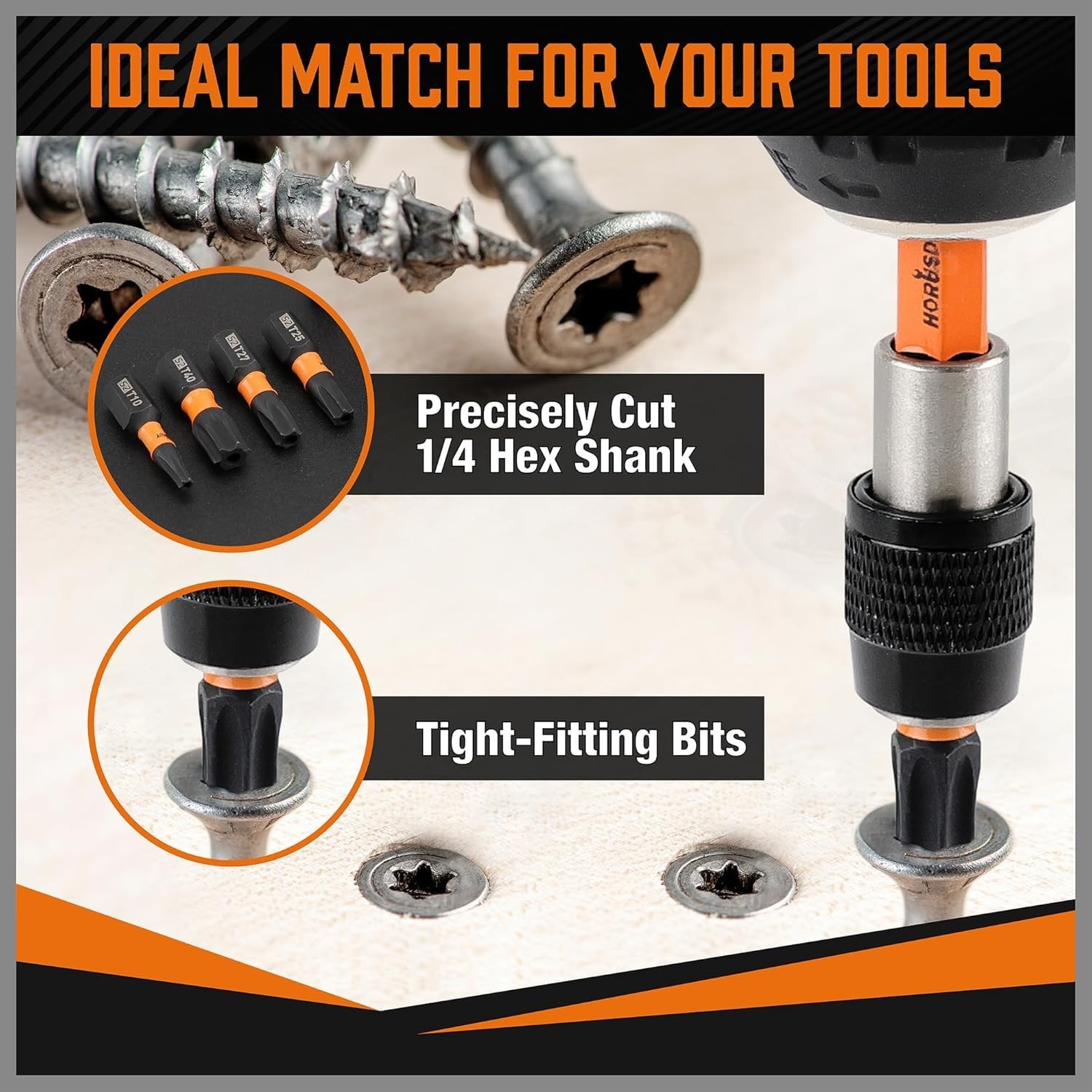 HORUSDY Tamper Proof T5-T40, 2.1″ Self-locking Quick Change, Black & Orange