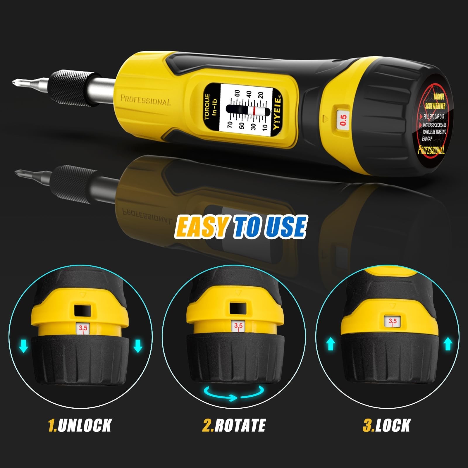 60Pcs Torque Screwdriver Set, Adjustable 10-70 In-lbs, S2 Bits, 1/4″ Drive Wrenc