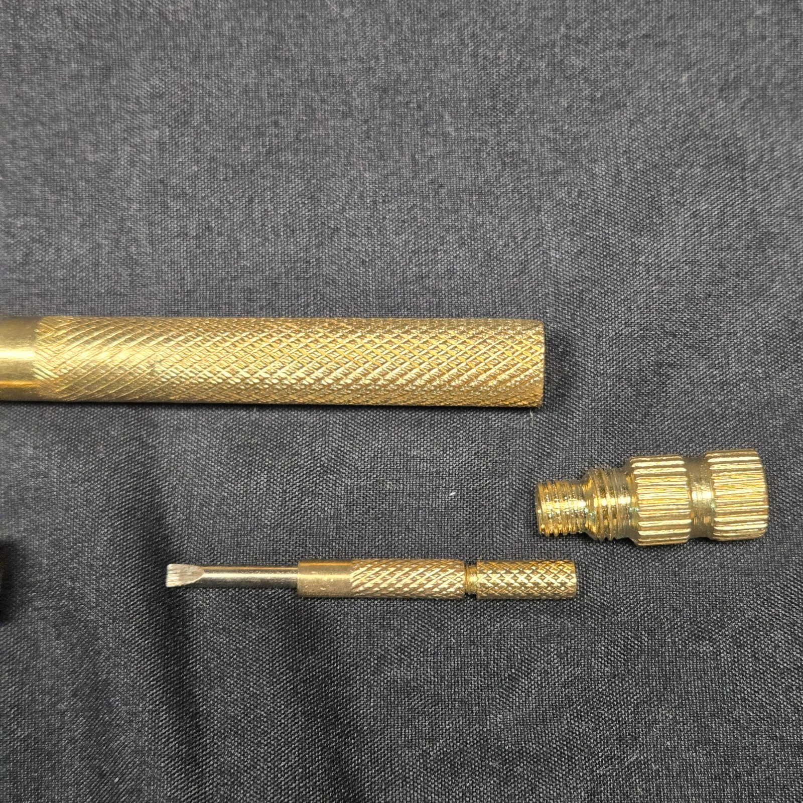 Vintage Compact Brass Hammer Multi-Tool 5-in-1 Screwdriver Set Collectible