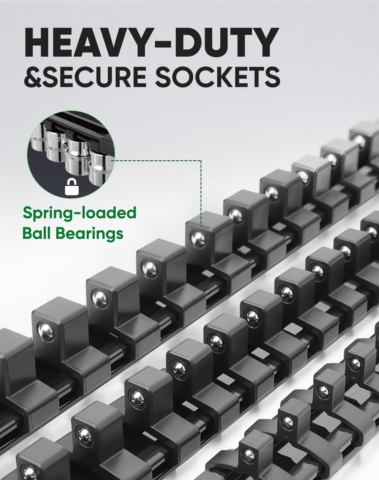 3PC ABS Socket Organizer, Socket Rails Fit 1/2 inch Drive