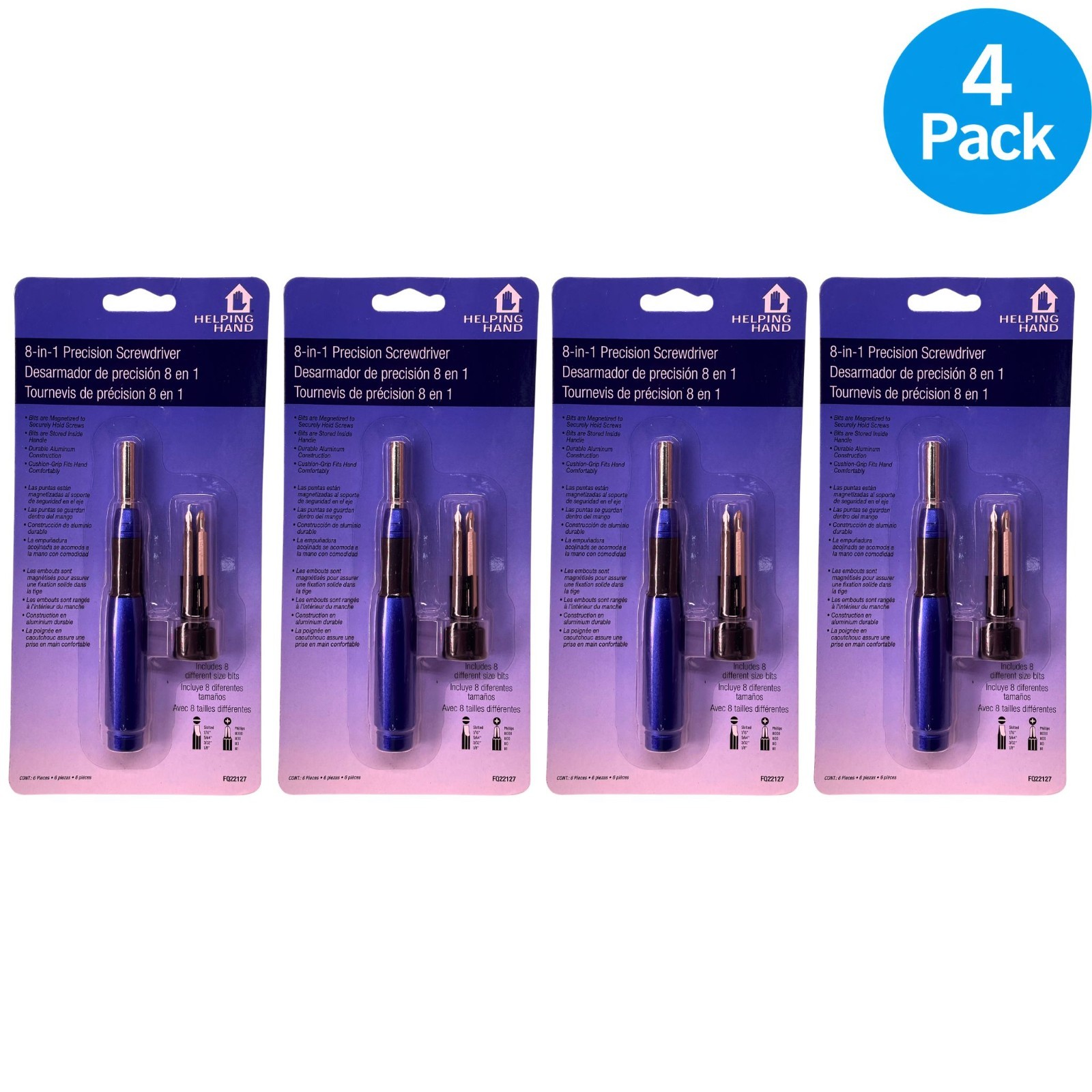 Helping Hand 8-in-1 Precision Screwdriver Set Aluminum Magnetic Bits 4 Pack