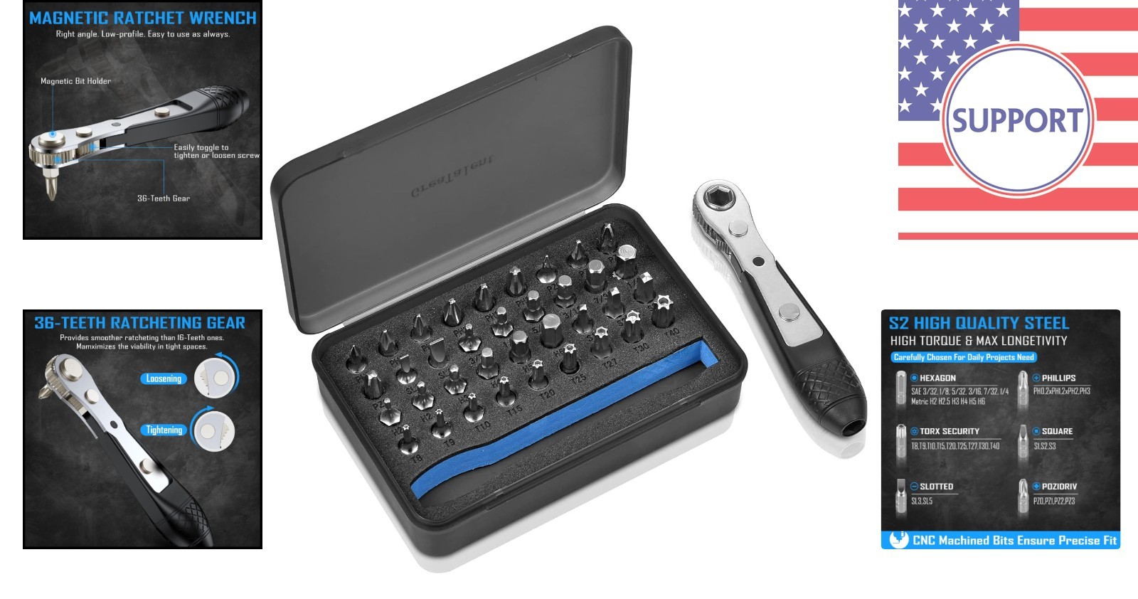 Multi-Functional Mini Ratchet Wrench Set for Tight Spaces – 37 Tools Included