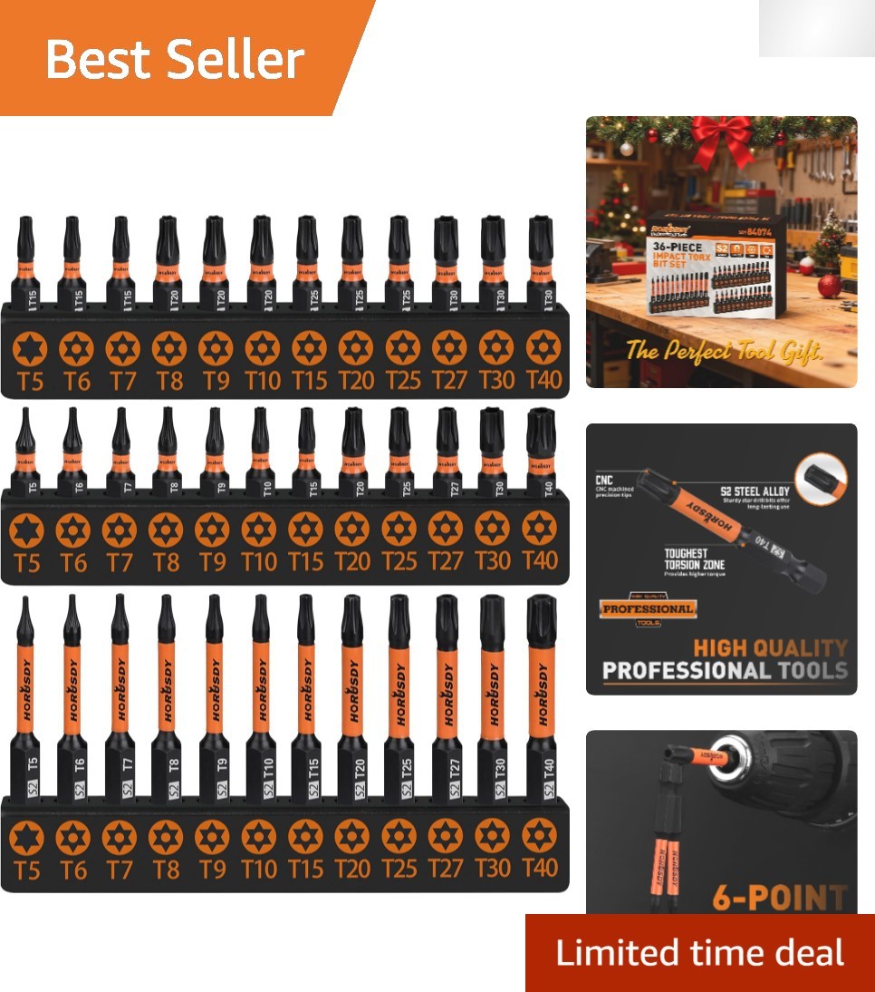 S2 Steel Torx Bit Set, 36pc Security Pack – Magnetic Tips for Precise Fastening