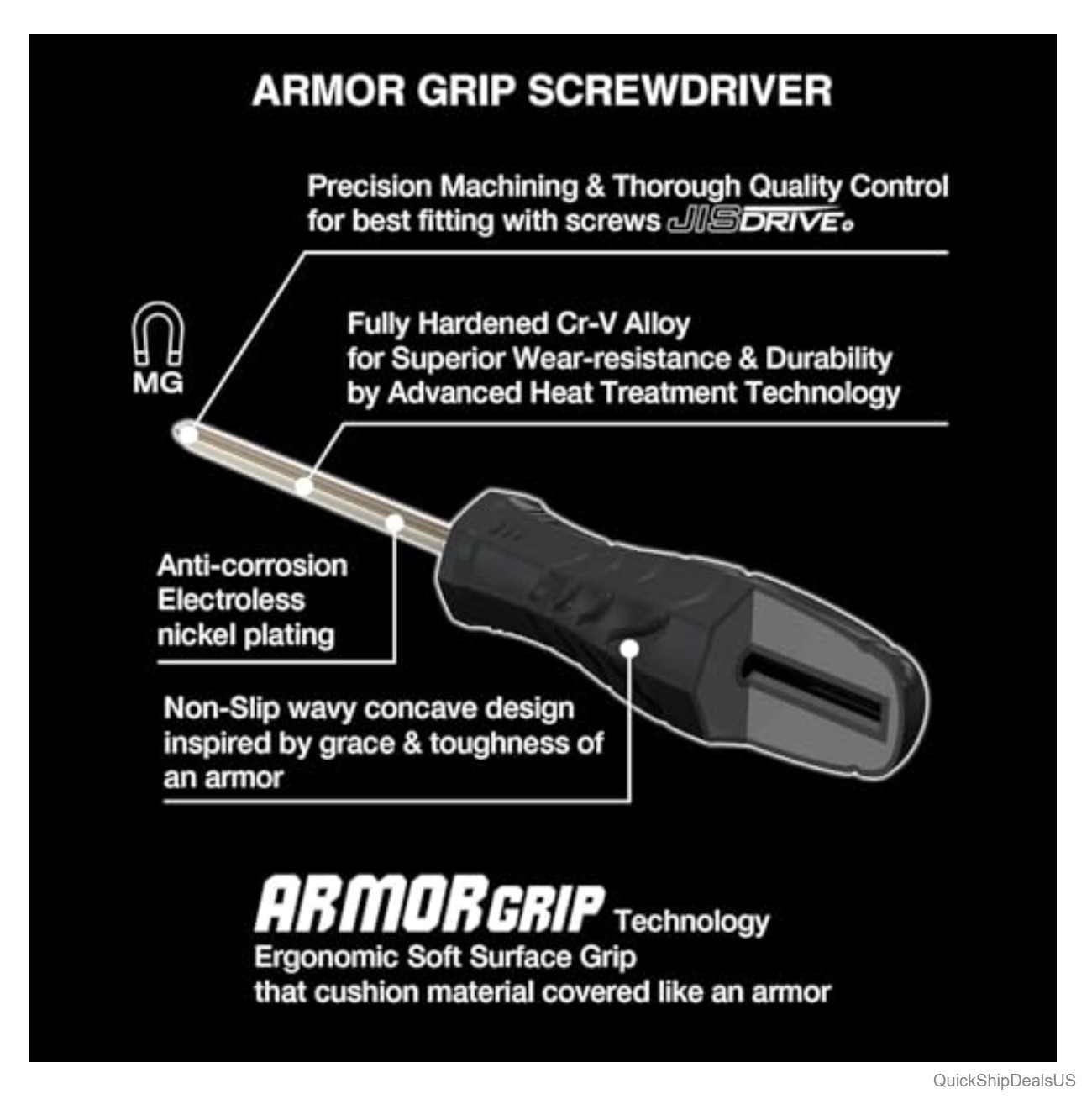 JIS Screwdriver Set 4 Piece Cross Point Tip Ergonomic Soft Grip Magnetic