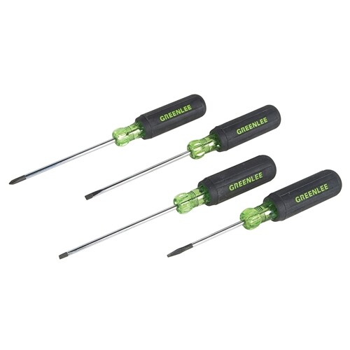 Greenlee 0153-03C 4-Piece Mini Screwdriver Set, Round Shank, Black Phosphate Tip