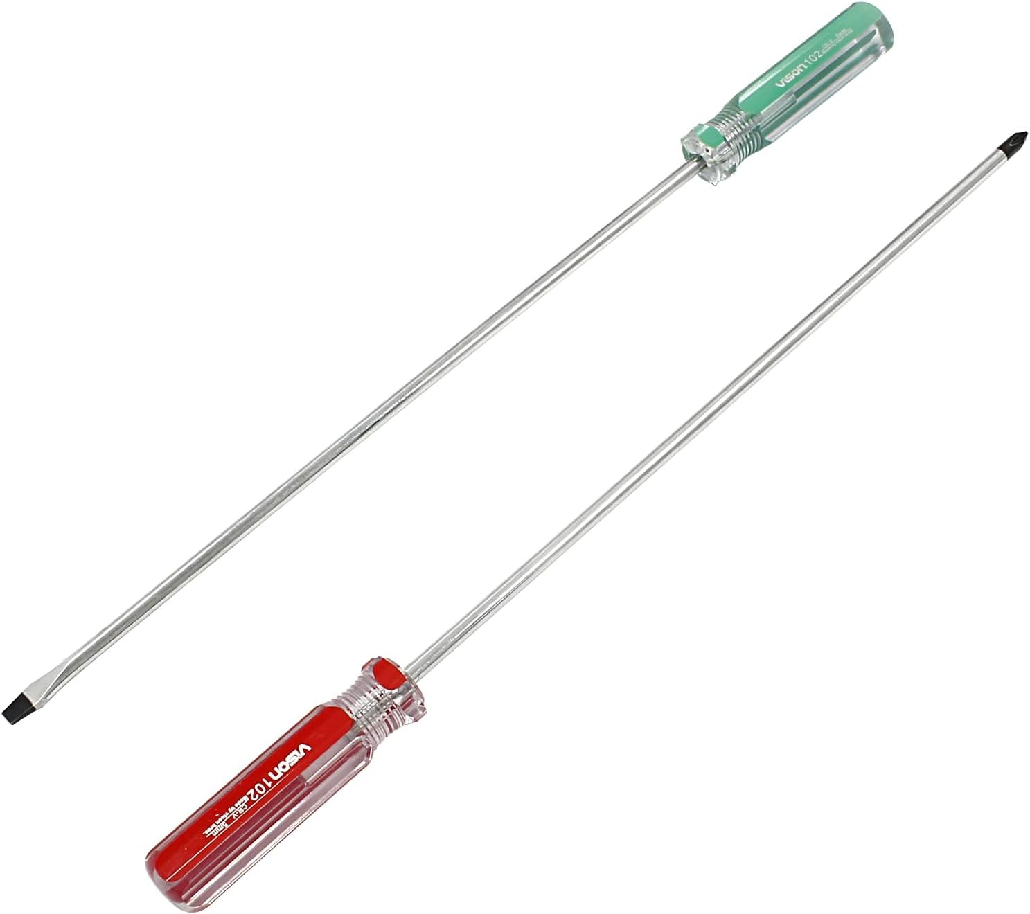 2PCS Long Screwdriver Set 10″ Phillips & Slotted High Carbon Steel Hand Tool