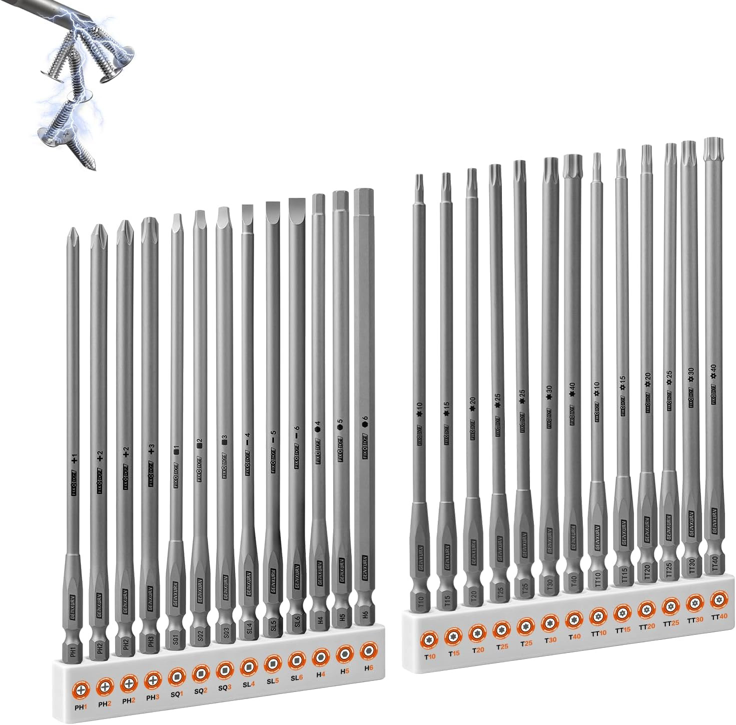 Geinxurn 26Pieces Fixedge Screwdriver Bit Set, 6 Inches Magnetic Alloy Steel Phi