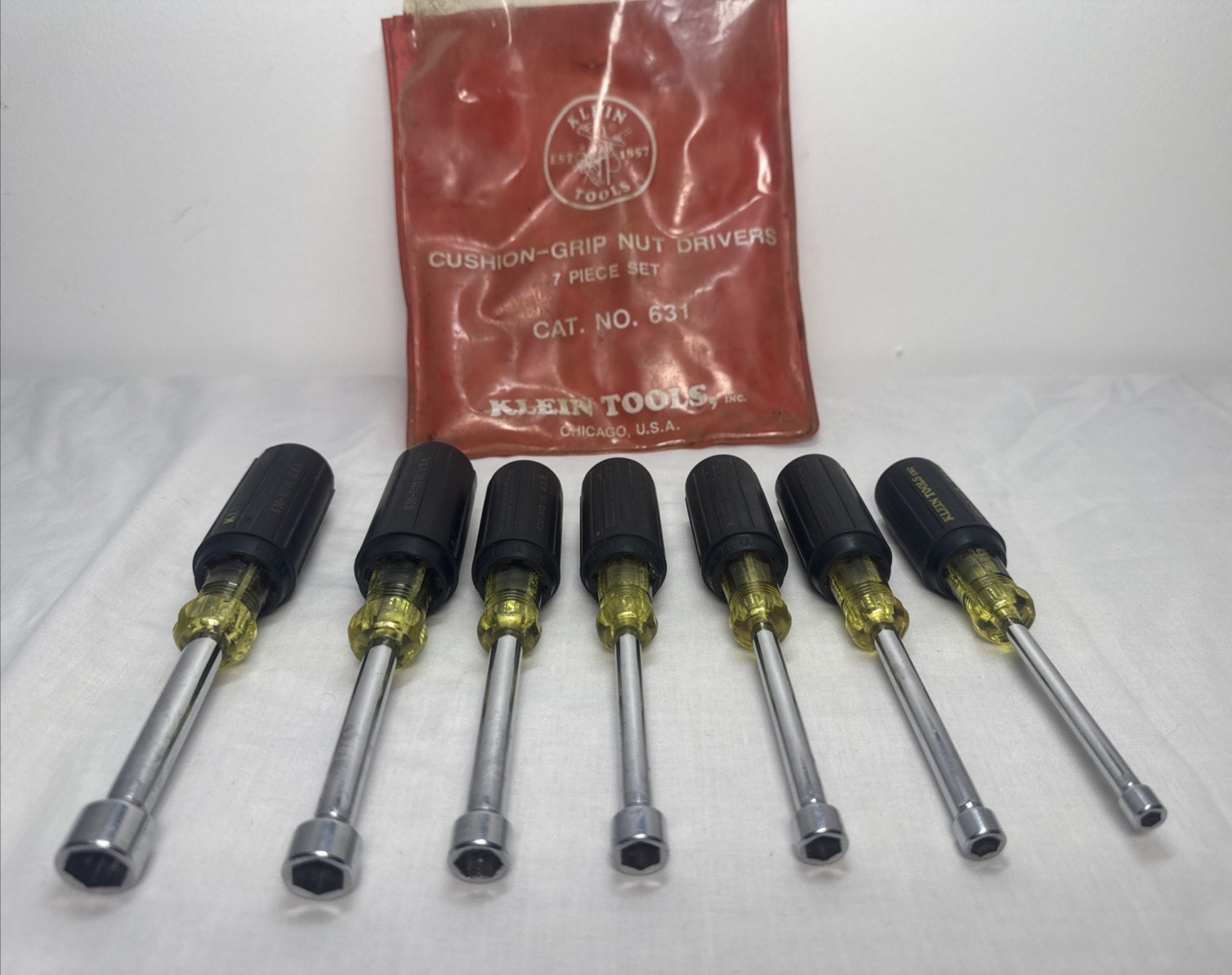 VINTAGE KLEIN 631 Standard Hollow Shaft Nut Driver Set 7 Piece Used