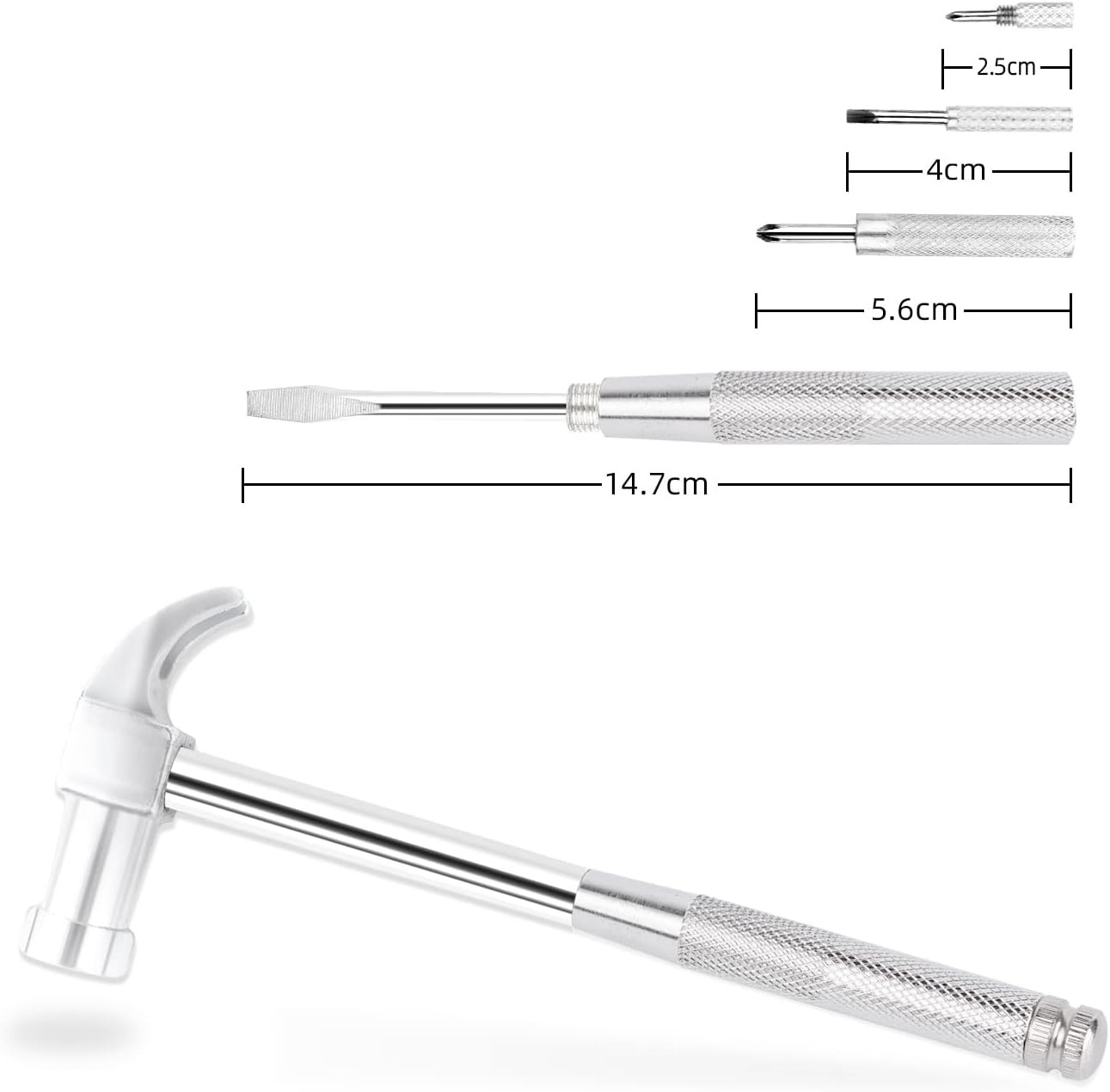 6 in 1 Silver Hammer & Screwdriver Tool Multitool Set Claw Hammer with Anti-Slip