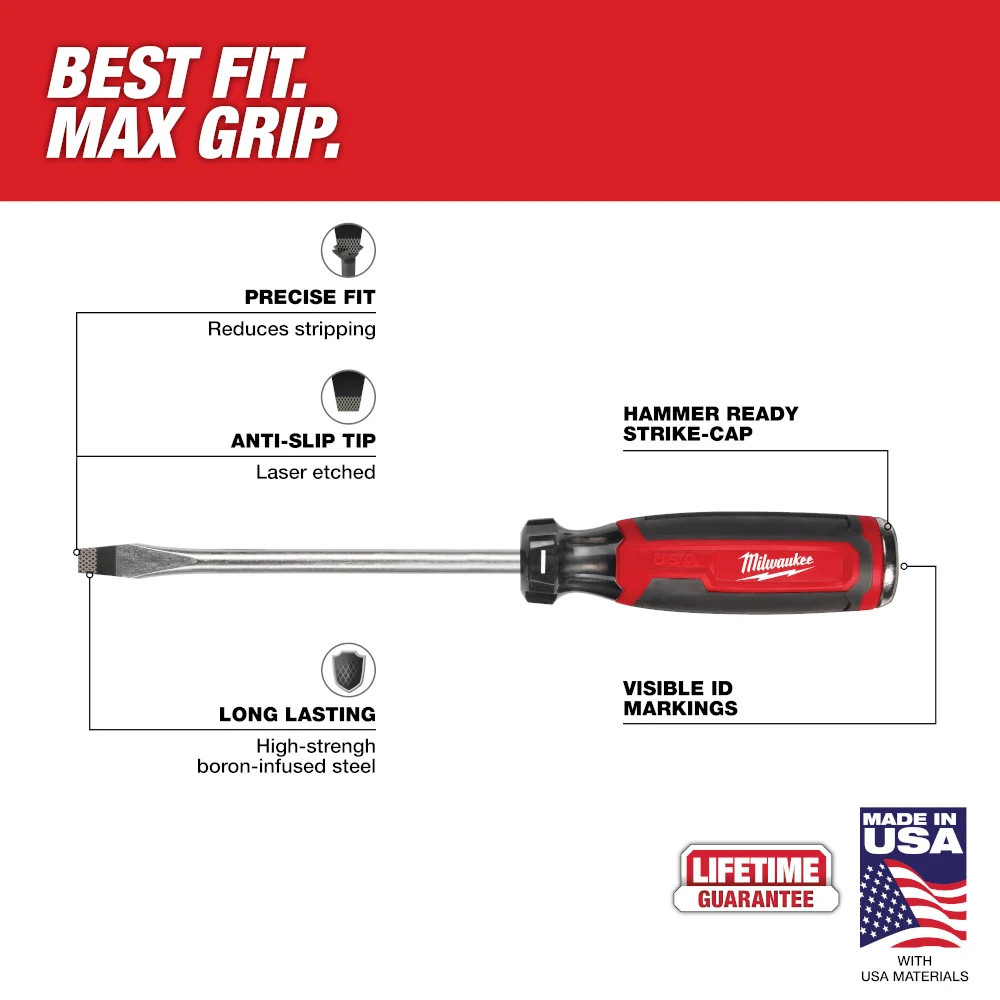 Milwaukee MT208 5/16″ Slotted 6″ Cushion Grip Demo Screwdriver – Made In USA