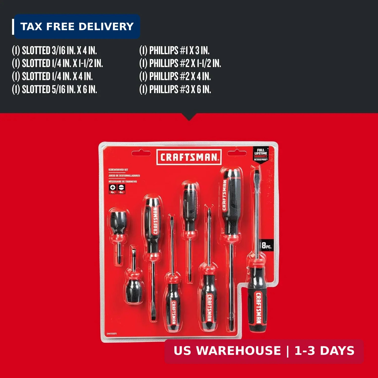 CRAFTSMAN Screwdriver Set, Bi-Material, 8 Piece Set (CMHT65075N)