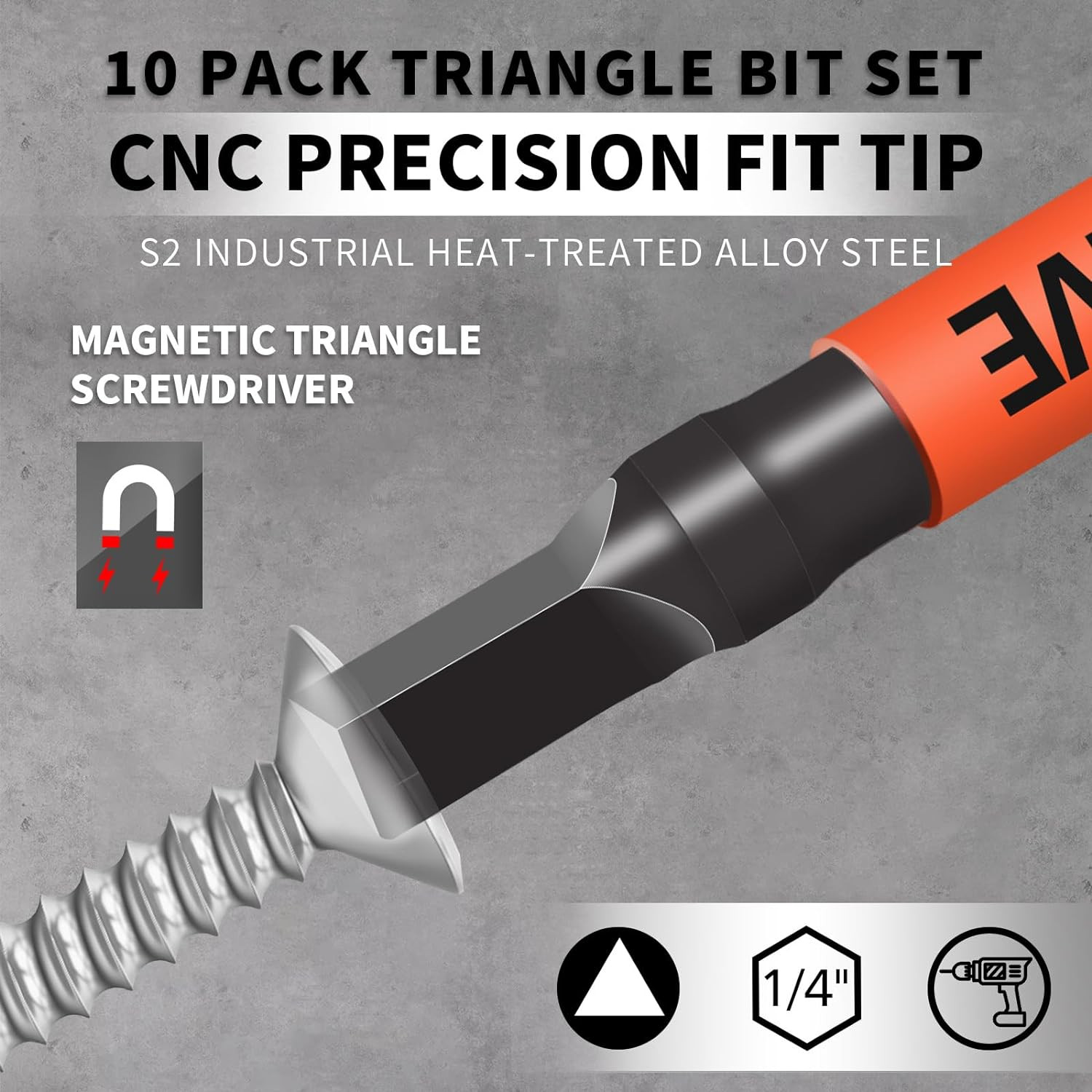 10-Pack Triangle Screwdriver Set – Premium S2 Steel Triangle Bit Set (2.56″ Long