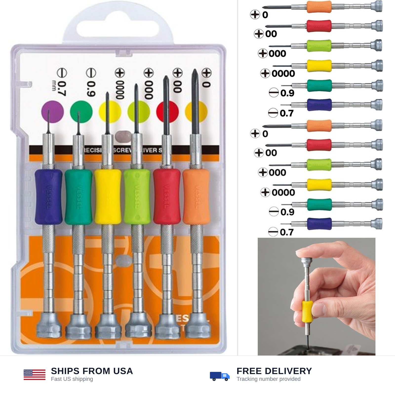 Vessel Precision Screwdriver Set TD-56S / +0, 00, 000, 0000, -0.7, -0.9