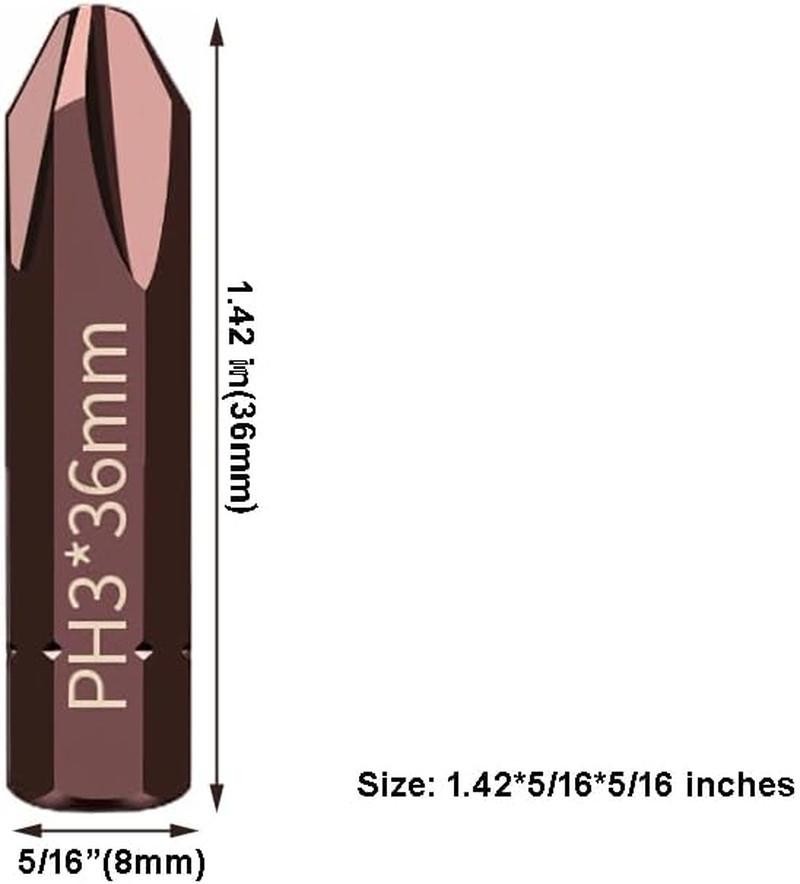 8 Pcs Ph3 Screwdriver Bits with 5/16 Hex Shank 36mm S2 Alloy Steel Impact Bits