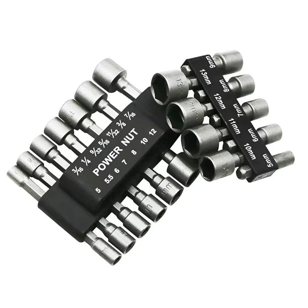 Power Nut Driver Bit Set Quick Change MM & SAE Impact 1/4″ Hex Shank USA