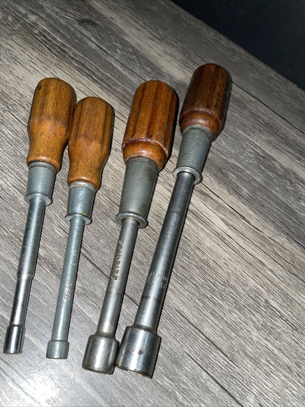 Spintite SPIN TITE Walden Nut Drivers Made USA Vintage Wood Handles Lot Of 4